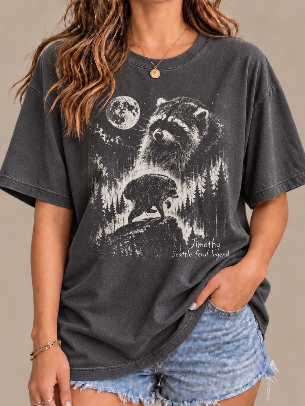 Timothy Seattle Feral Legend Raccoon PNW Goblincore Statement Womens Graphic Tee